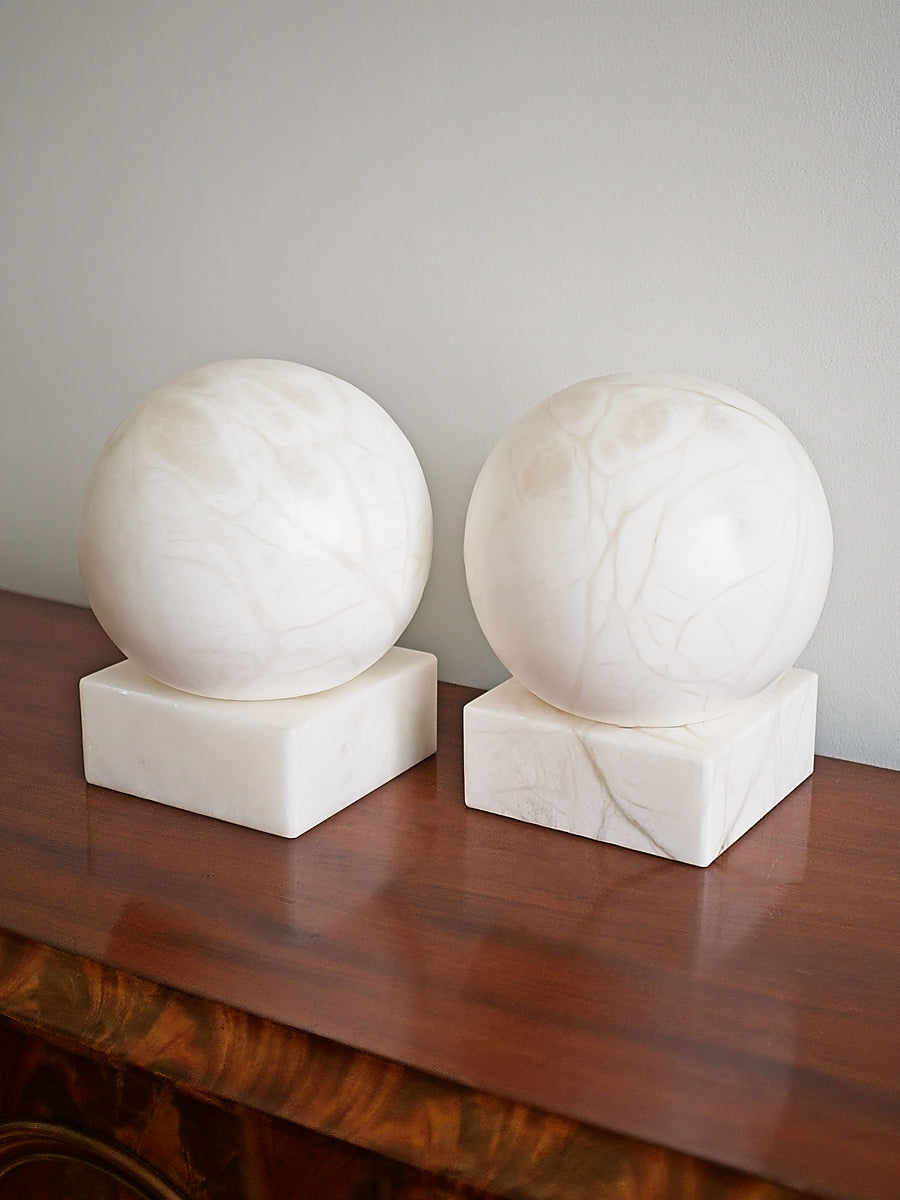 Pair of Alabaster Marble Moon Lamps