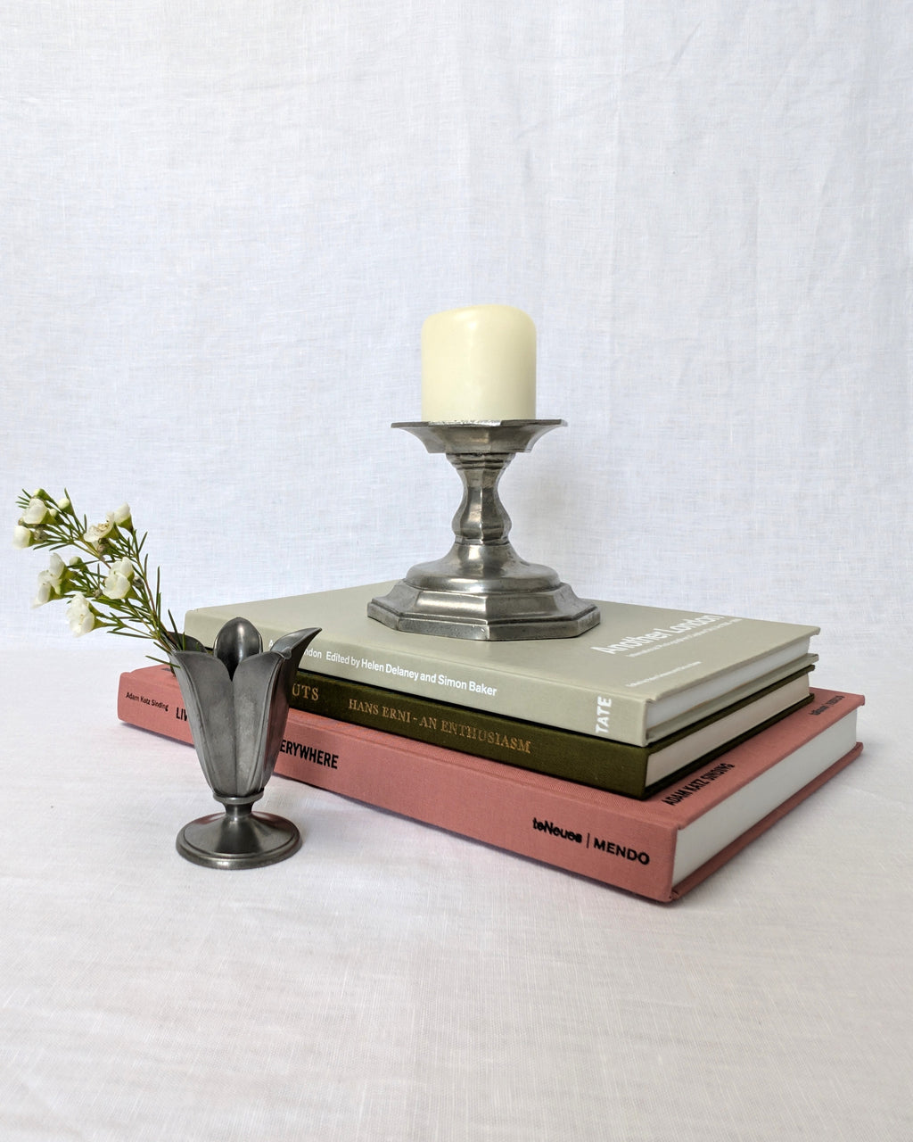 Rustic Antique Pewter Candle Holder
