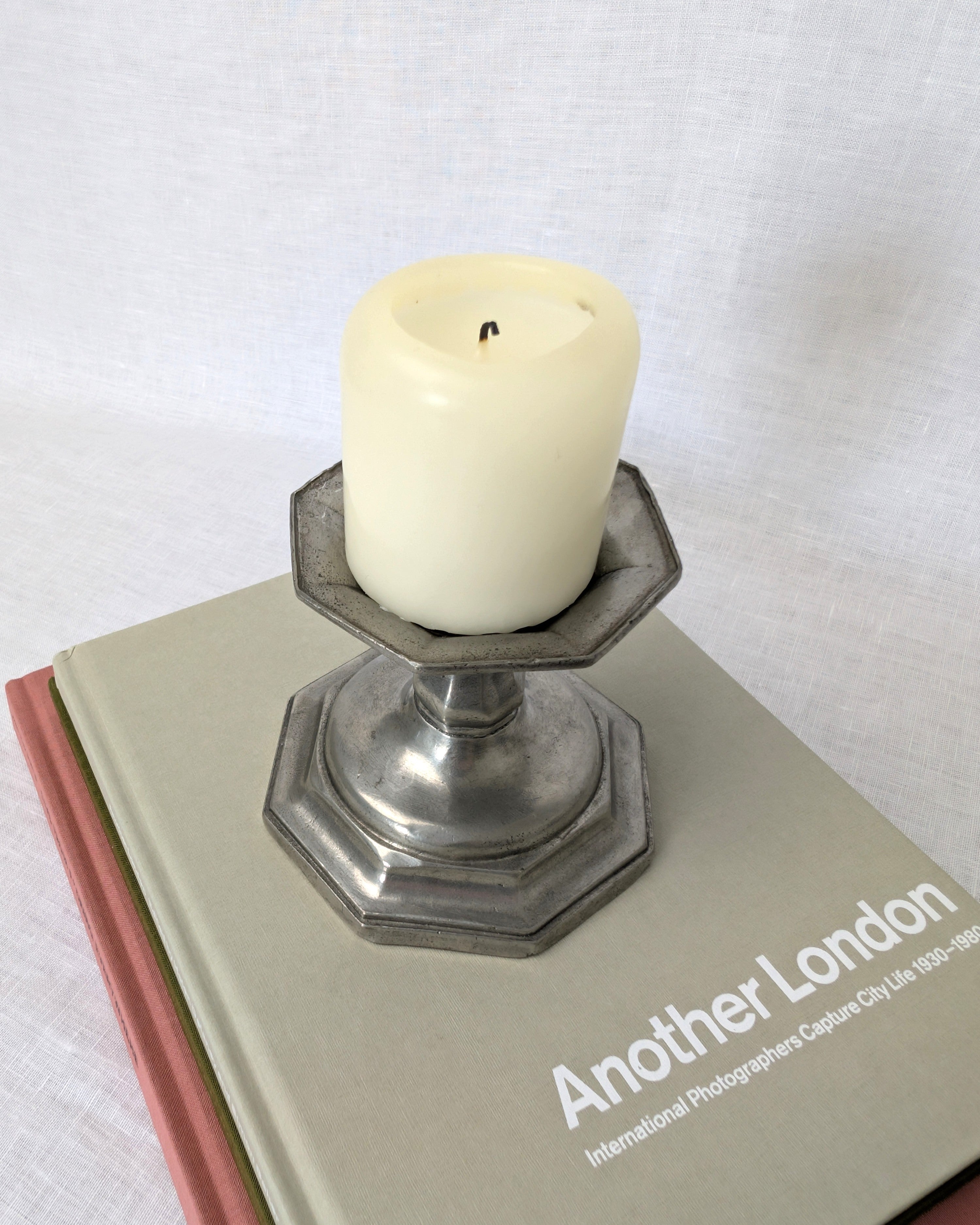 Rustic Antique Pewter Candle Holder