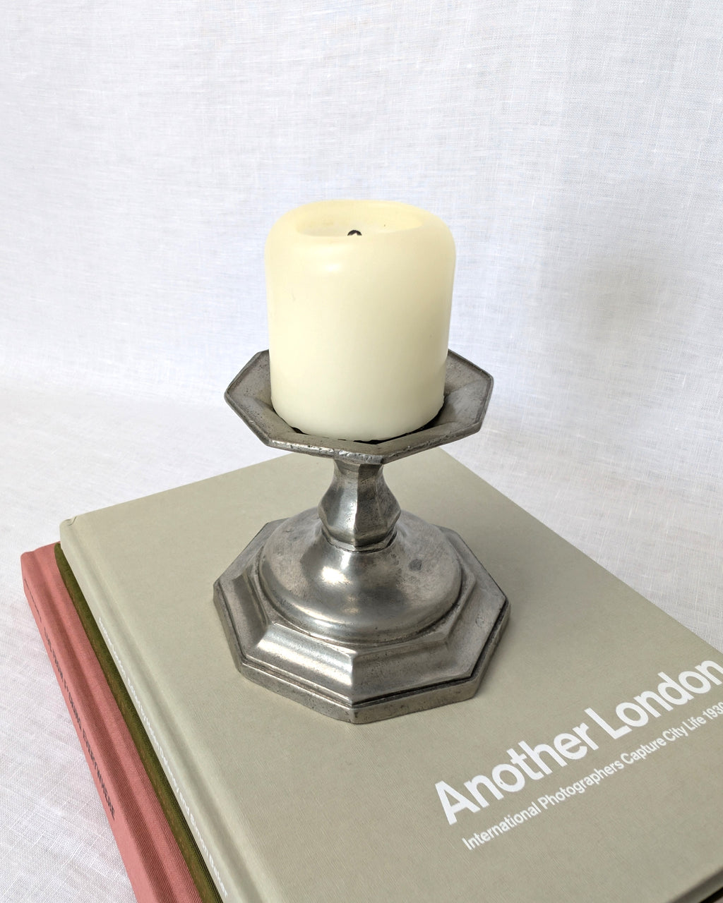 Rustic Antique Pewter Candle Holder