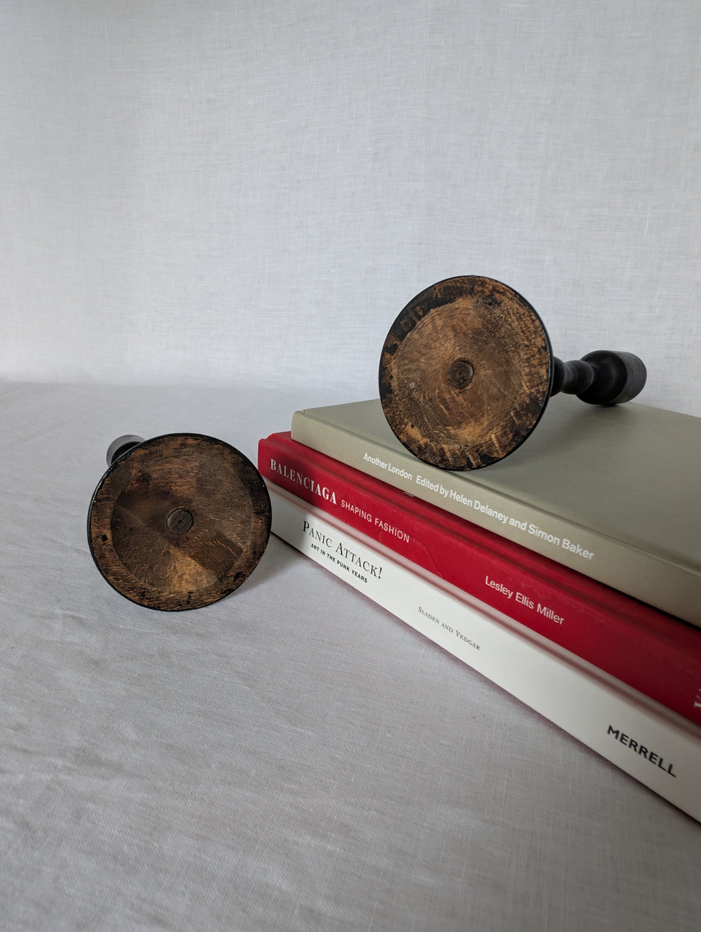 Vintage Oak Bobbin Candle Holders